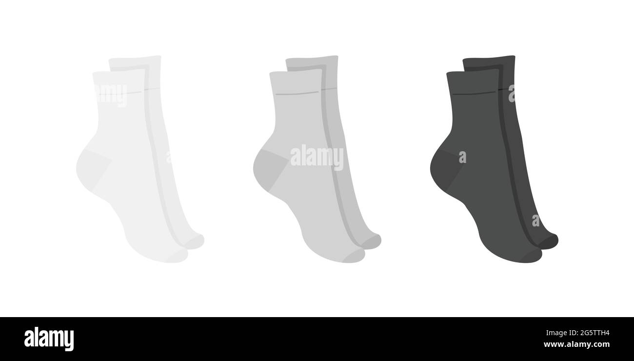 Set of long socks white, gray, black, isolated on white background Stock Vector