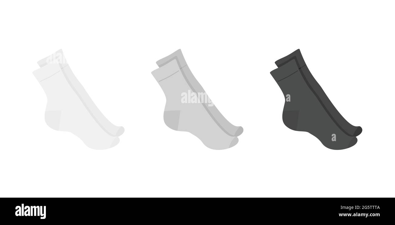 Set of long socks white, gray, black, isolated on white background Stock Vector