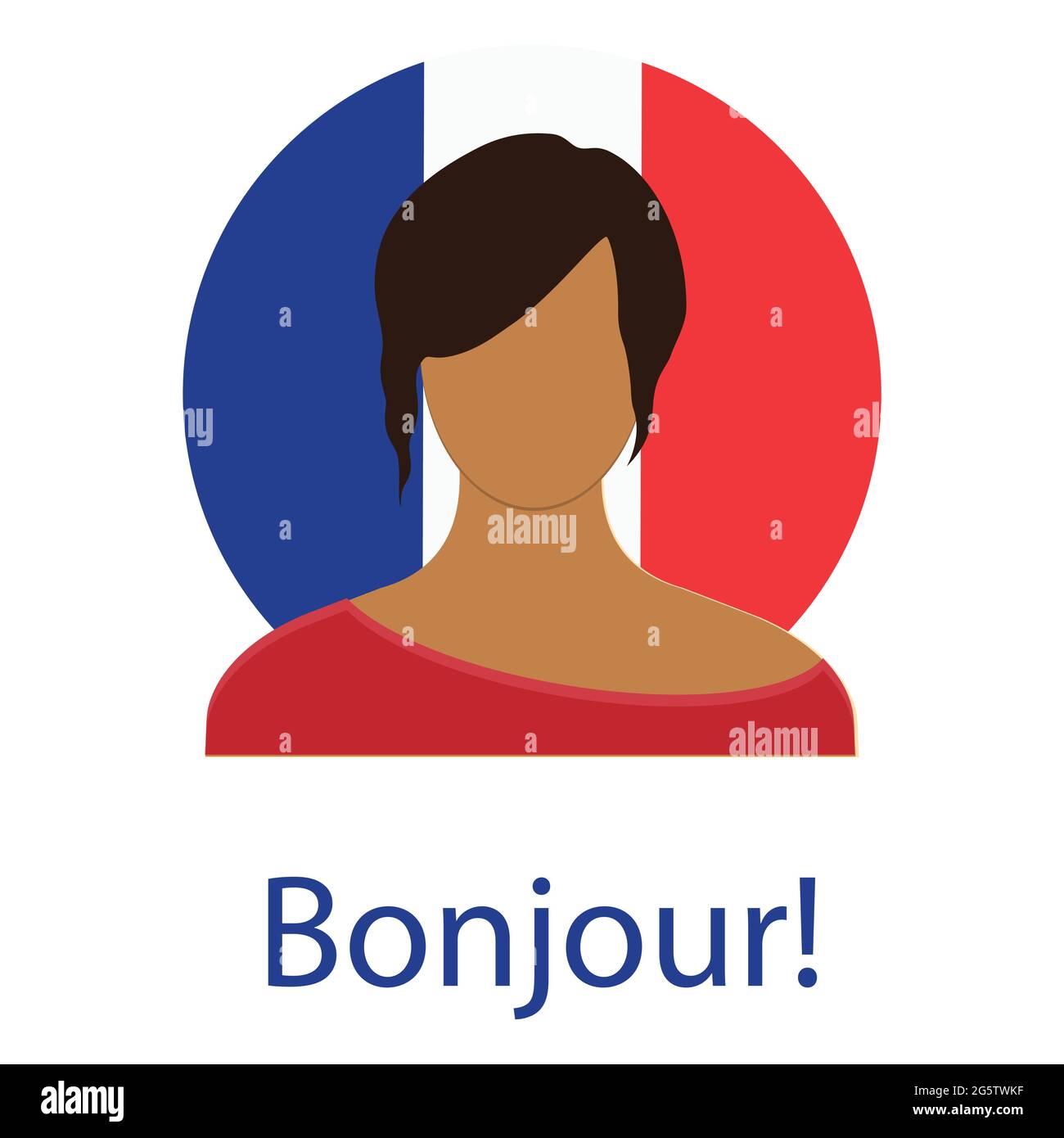 French Language Speech Hello Concept. Bonjour. France flag young woman