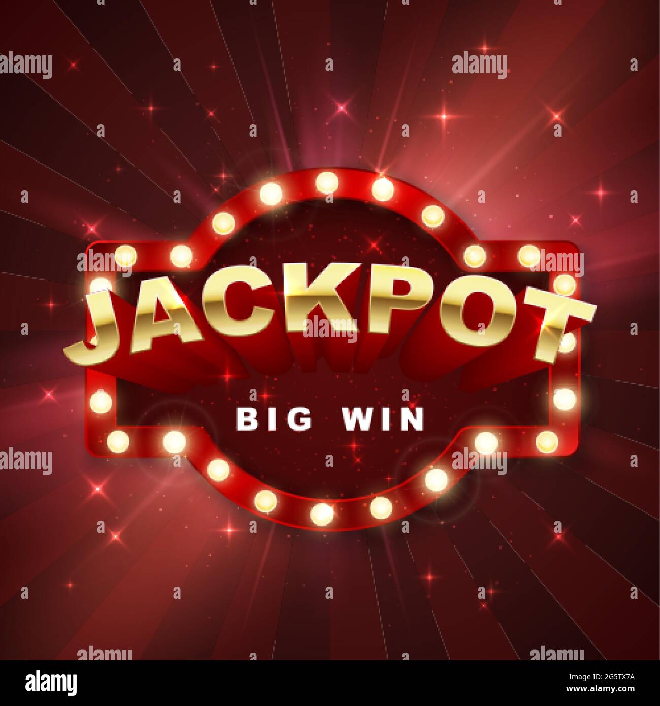 Jackpot casino winner. Big win banner retro signboard on red background with light. Vector illustration Stock Vector