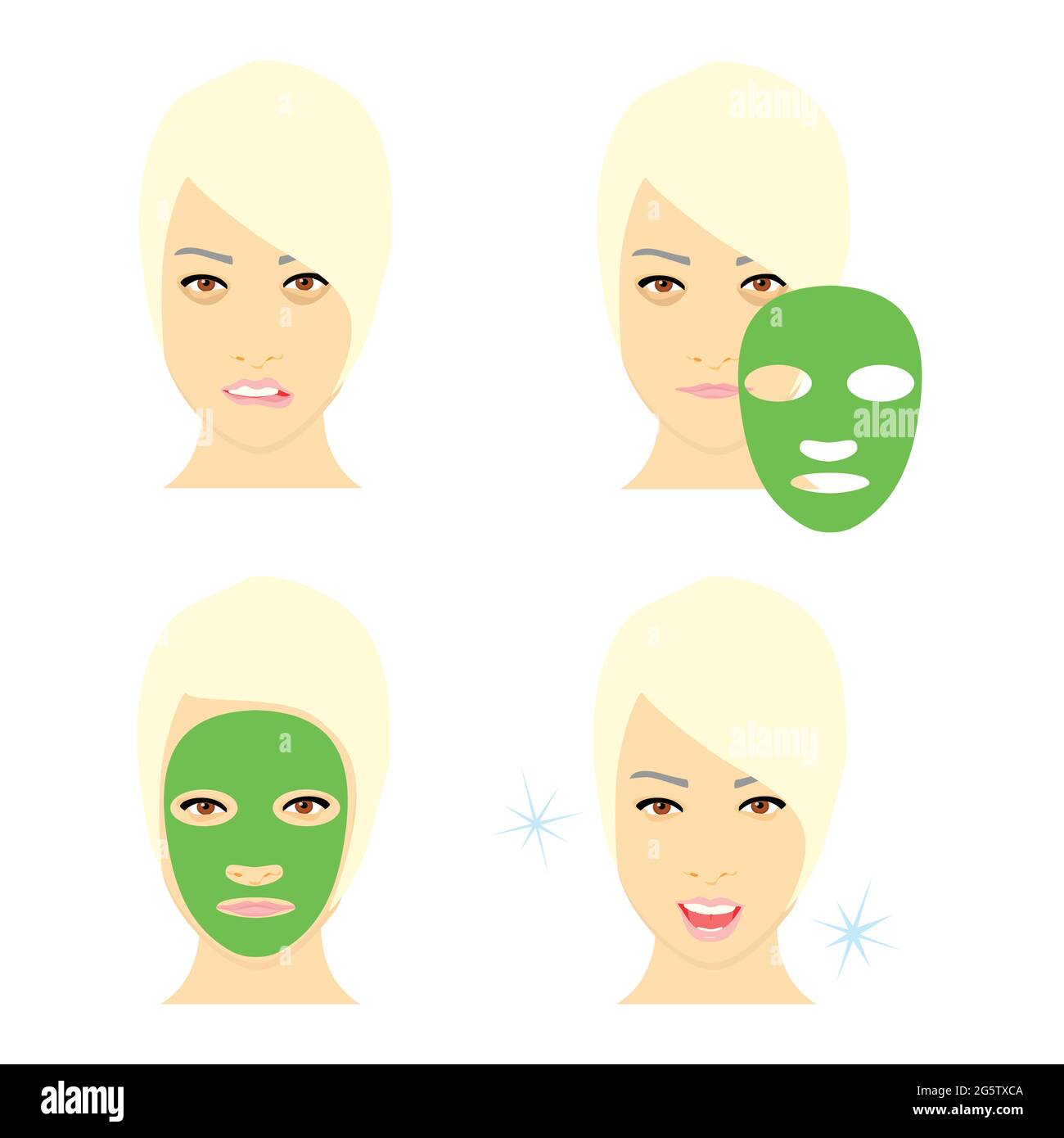 Steps how to apply facial mask. Beauty fashion girl apply facial mask