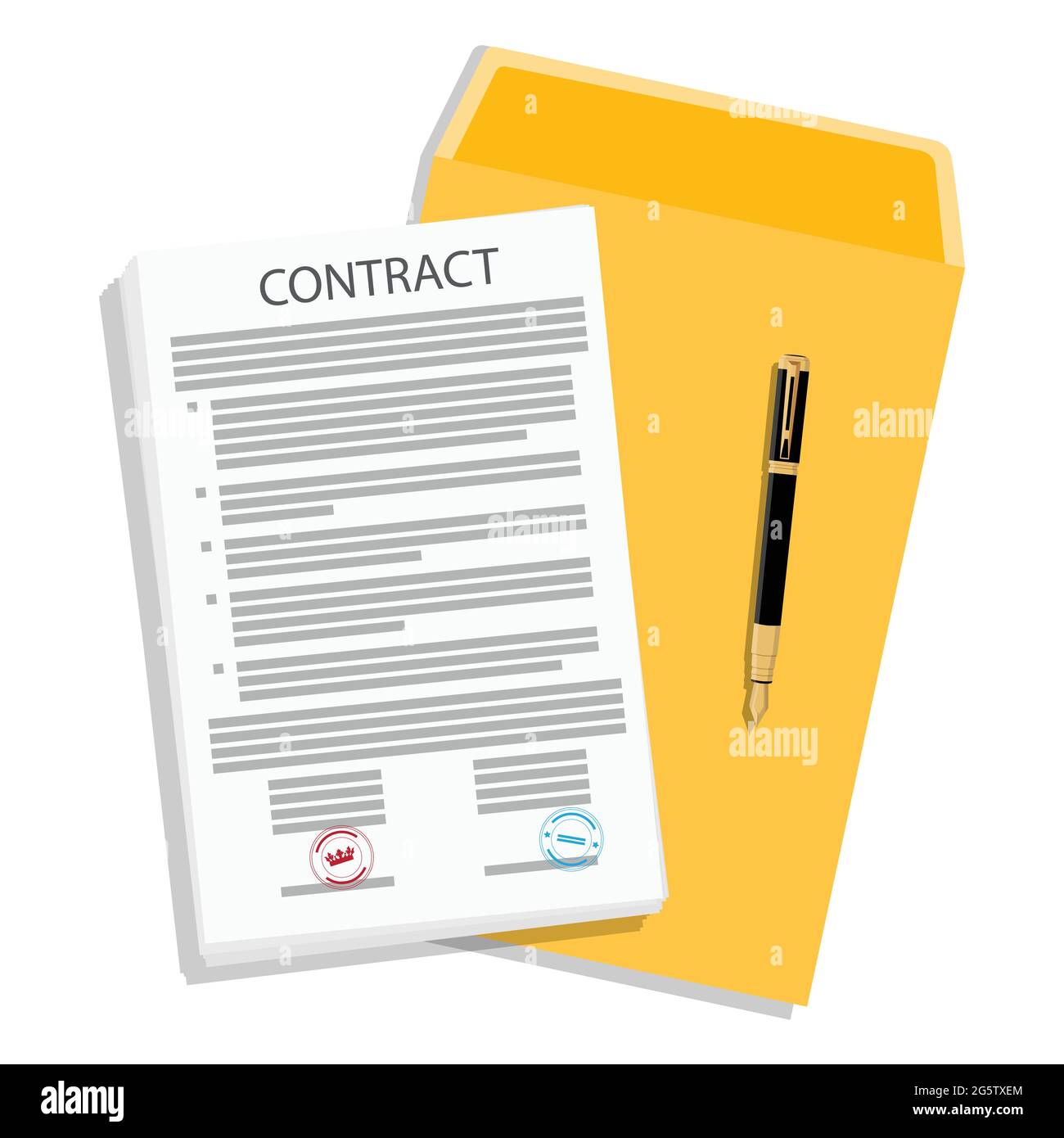 Contract agreement, folder and pen. Partnership signing document concept. Vector illustration Stock Vector