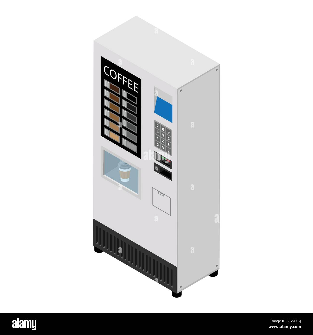 Coffee vending machine isolated on white background. Selling coffee concept. Isometric view. Vector Stock Vector