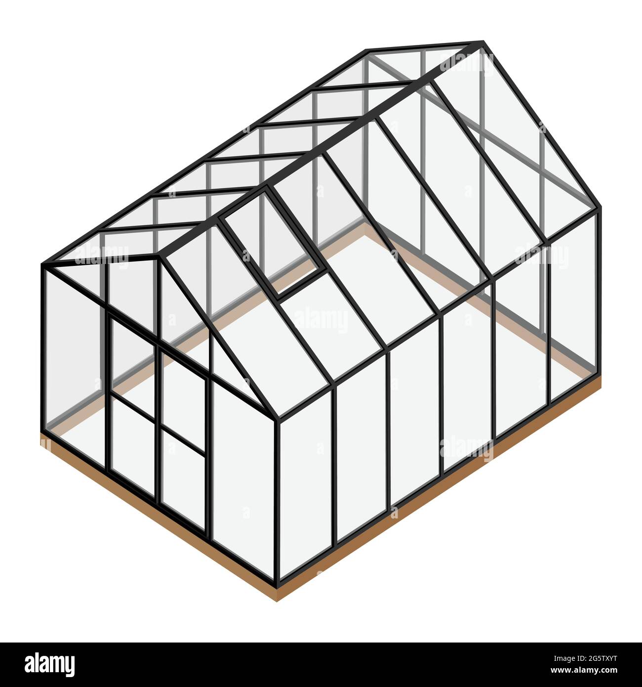 Empty greenhouse with closed door isometric view isolated on white background. Glass house. Stock Vector