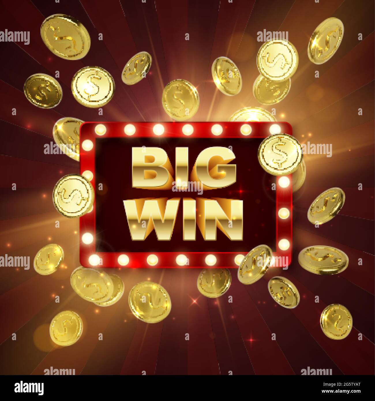 Jackpot casino winner. Big win banner. Retro signboard with falling gold coins. Vector illustration Stock Vector