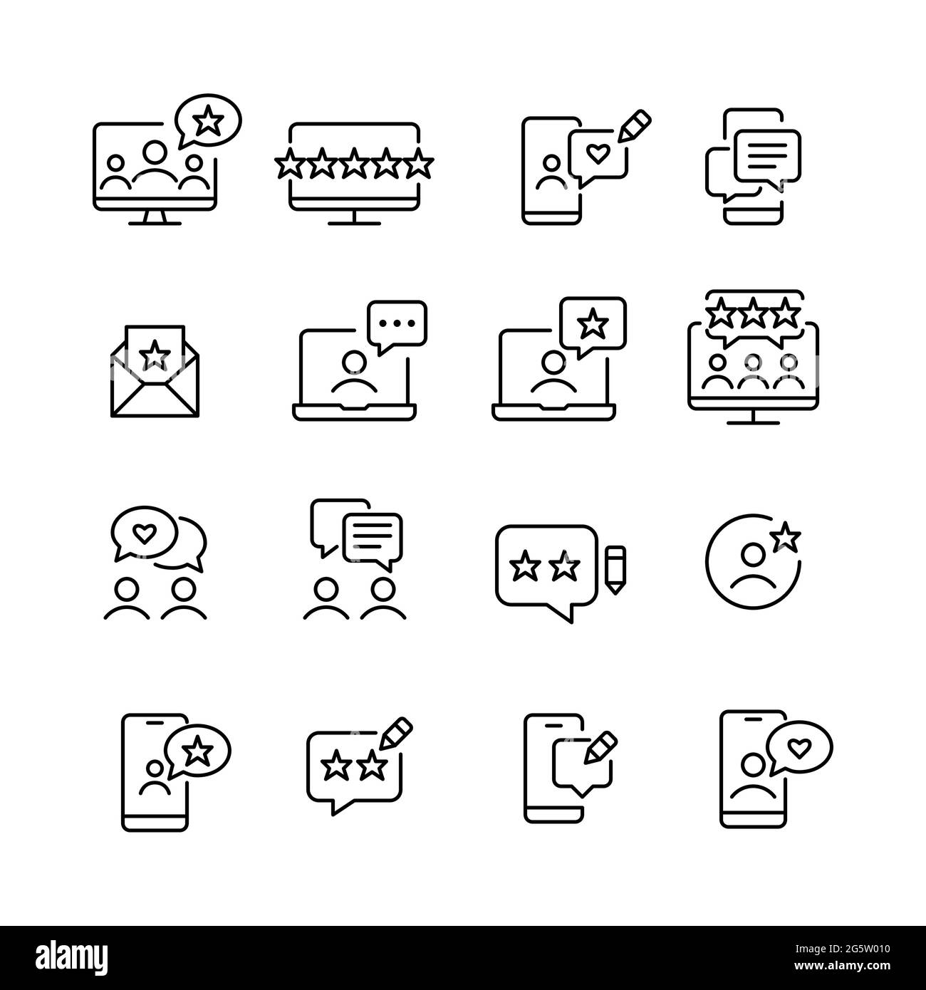 Review, rating and feedback icons. Pixel perfect editable stroke Stock Vector