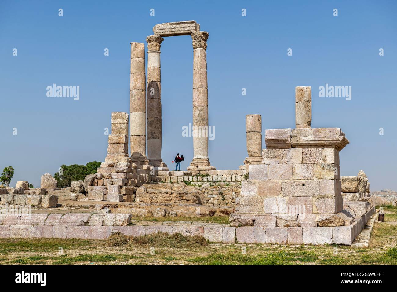 Temple of Hercules in the Amman Citadel is a historical site at the center of downtown Amman, Jordan. In Arabic it is known as Jabal al-Qal'a. Stock Photo