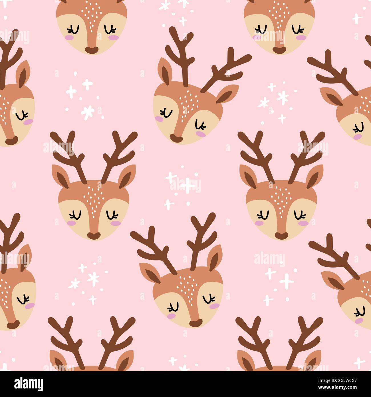 Deer head pattern design in beautiful colors - funny hand drawn doodle, seamless pattern. Designer poster or t-shirt textile graphic design. Wallpaper Stock Vector