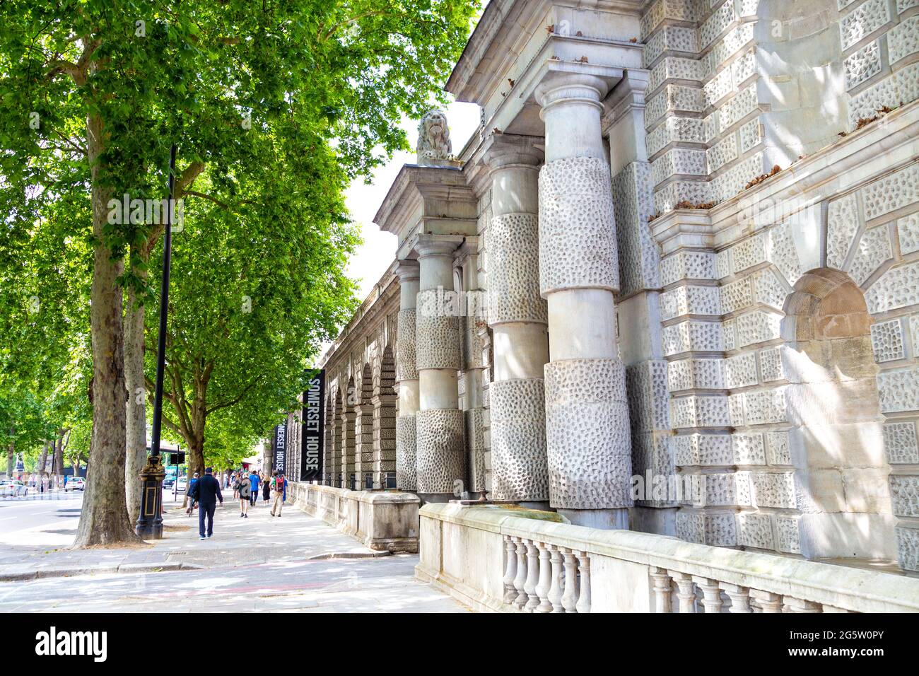 Exterior of the neoclassical Somerset House, Victoria Embankment side, London, UK Stock Photo