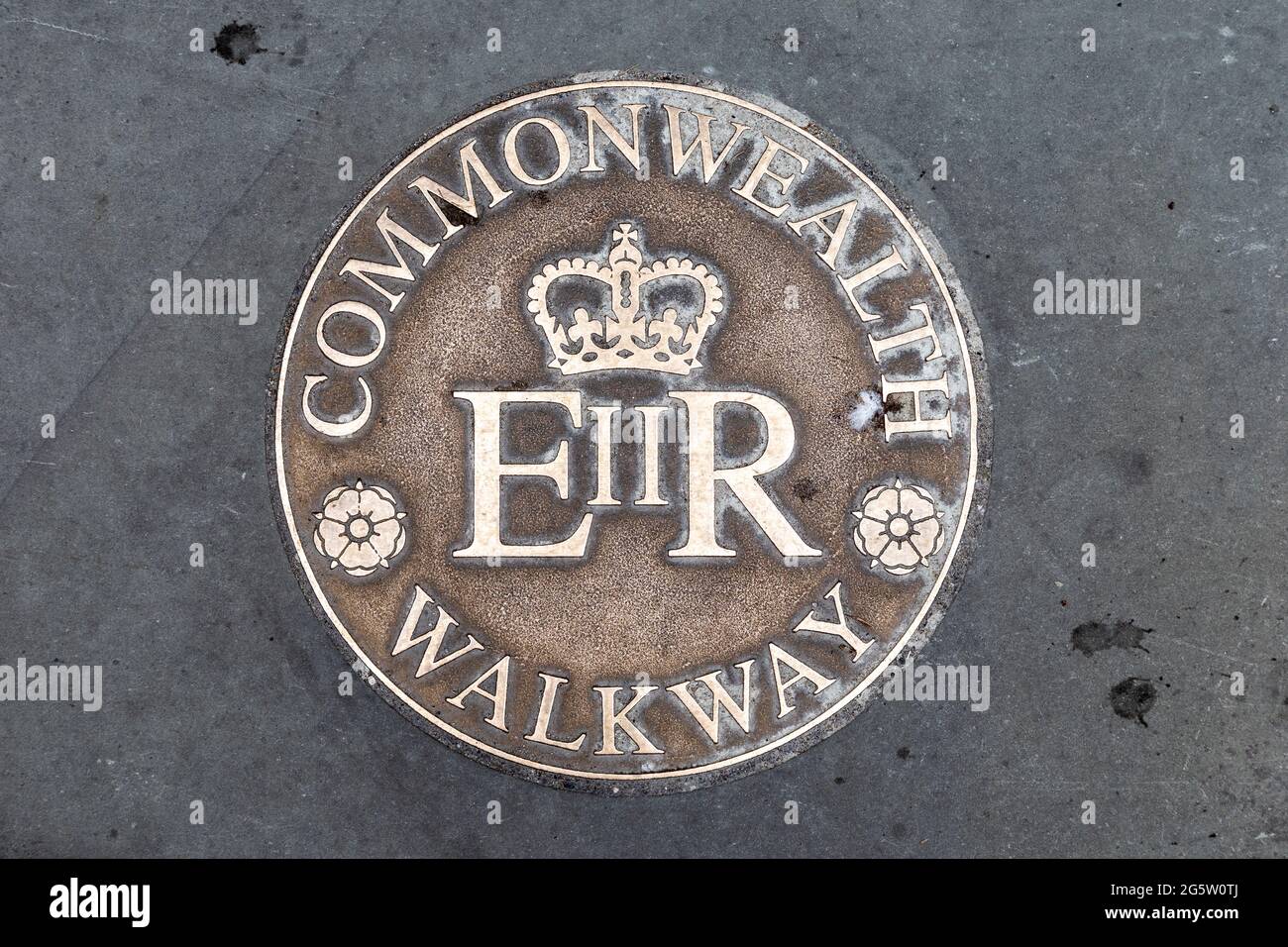 Plaque for the London Commonwealth Walkway in the pavement on the Strand, London, UK Stock Photo
