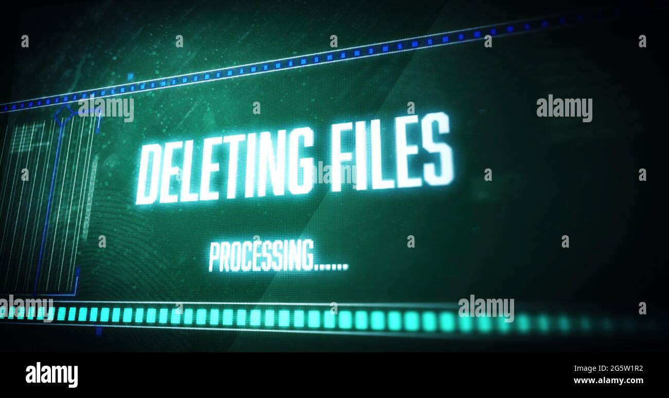 Image of deleting files processing text flashing digital interface ...
