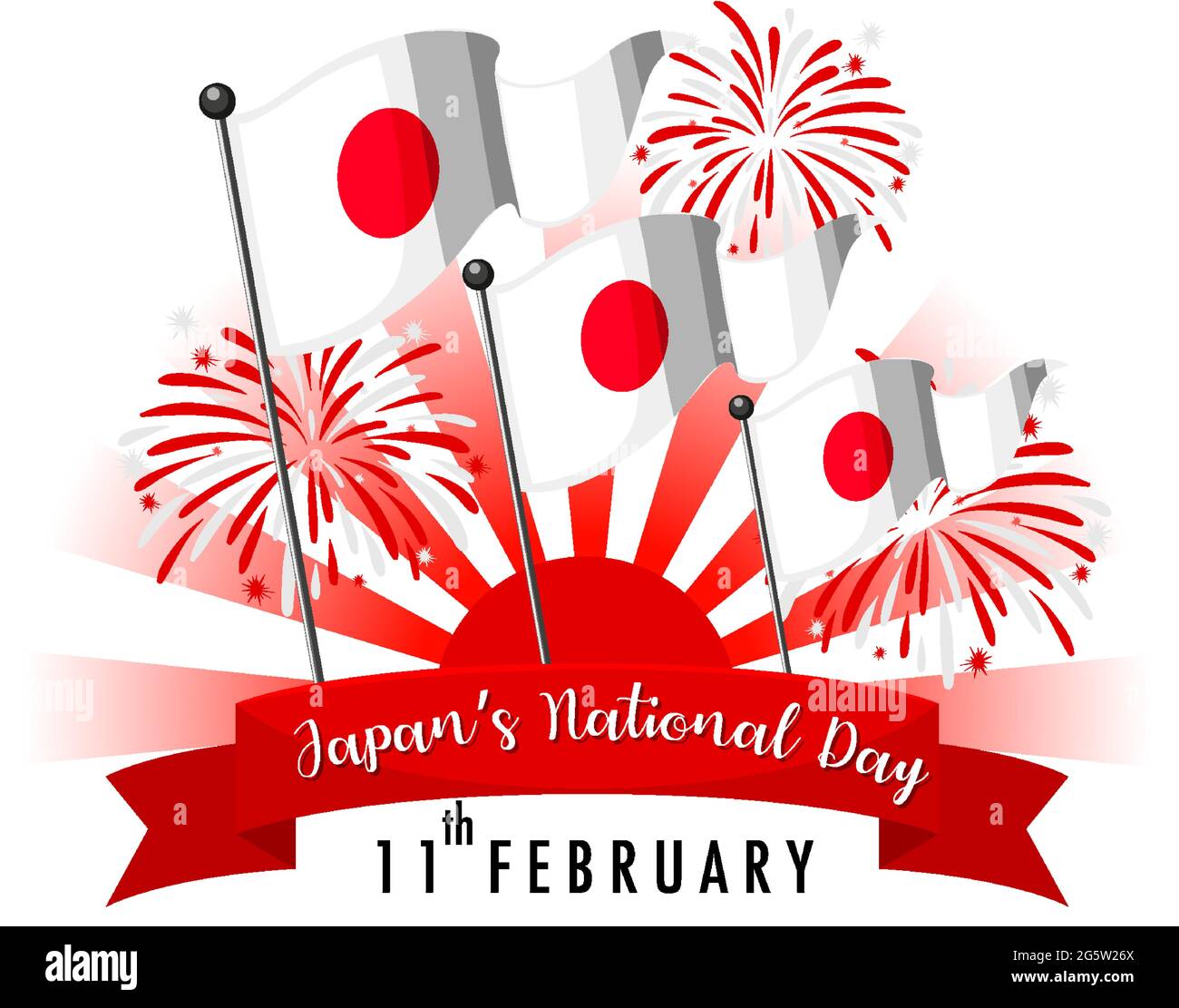Japan's National Day banner with Flag of Japan and firework