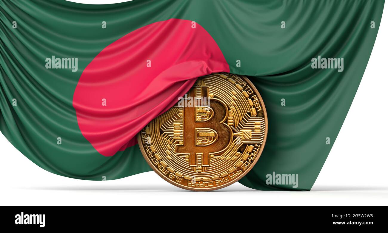 Bangladesh flag draped over a bitcoin cryptocurrency coin. 3D Rendering  Stock Photo - Alamy