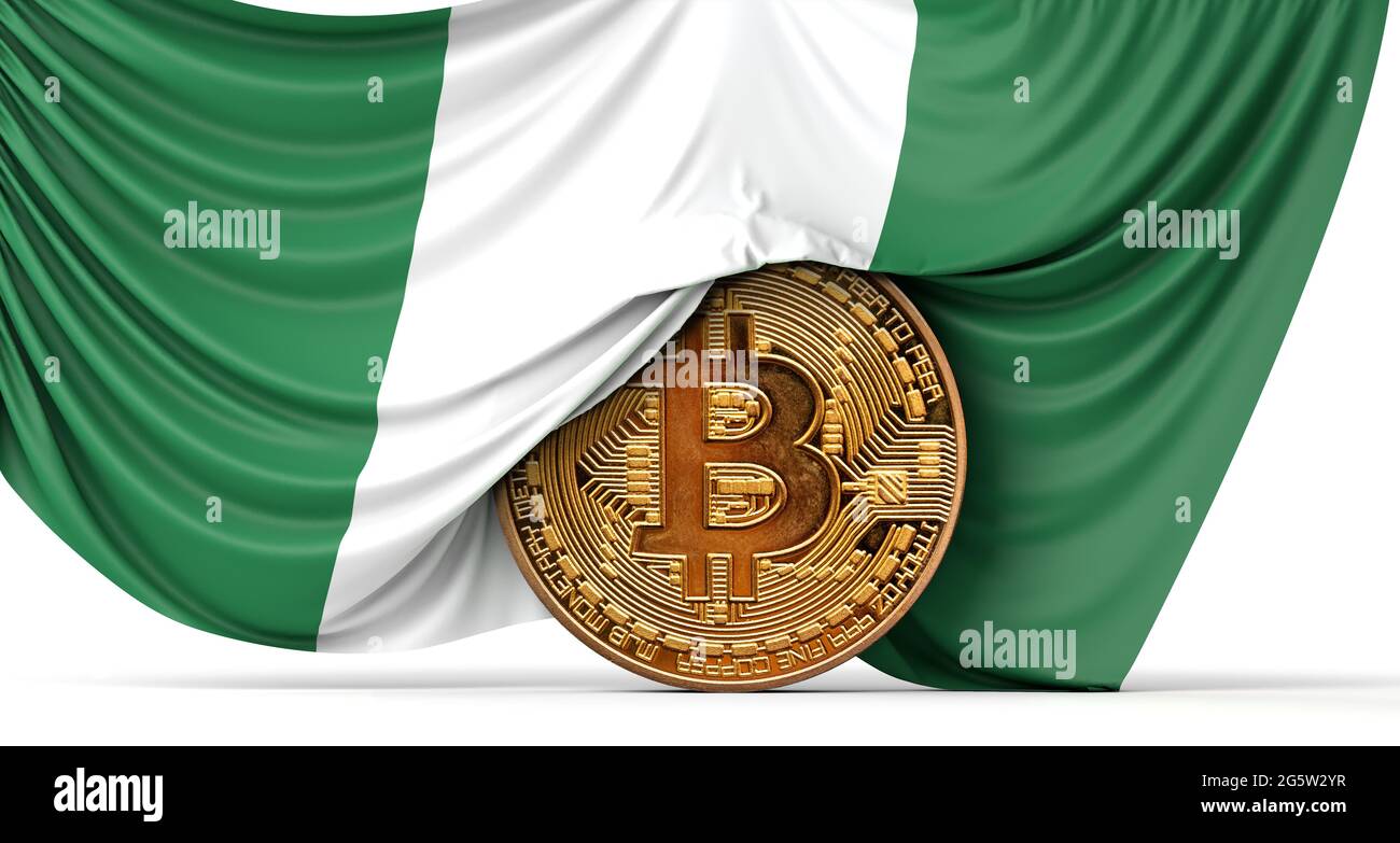 Nigeria flag draped over a bitcoin cryptocurrency coin. 3D Rendering Stock  Photo - Alamy
