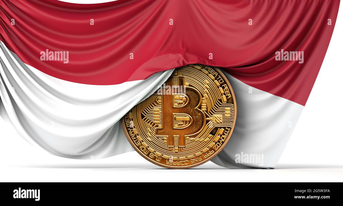 Indonesia flag draped over a bitcoin cryptocurrency coin. 3D Rendering  Stock Photo - Alamy