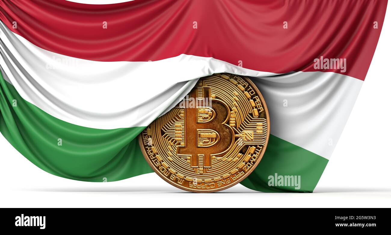 Hungary flag draped over a bitcoin cryptocurrency coin. 3D Rendering Stock  Photo - Alamy