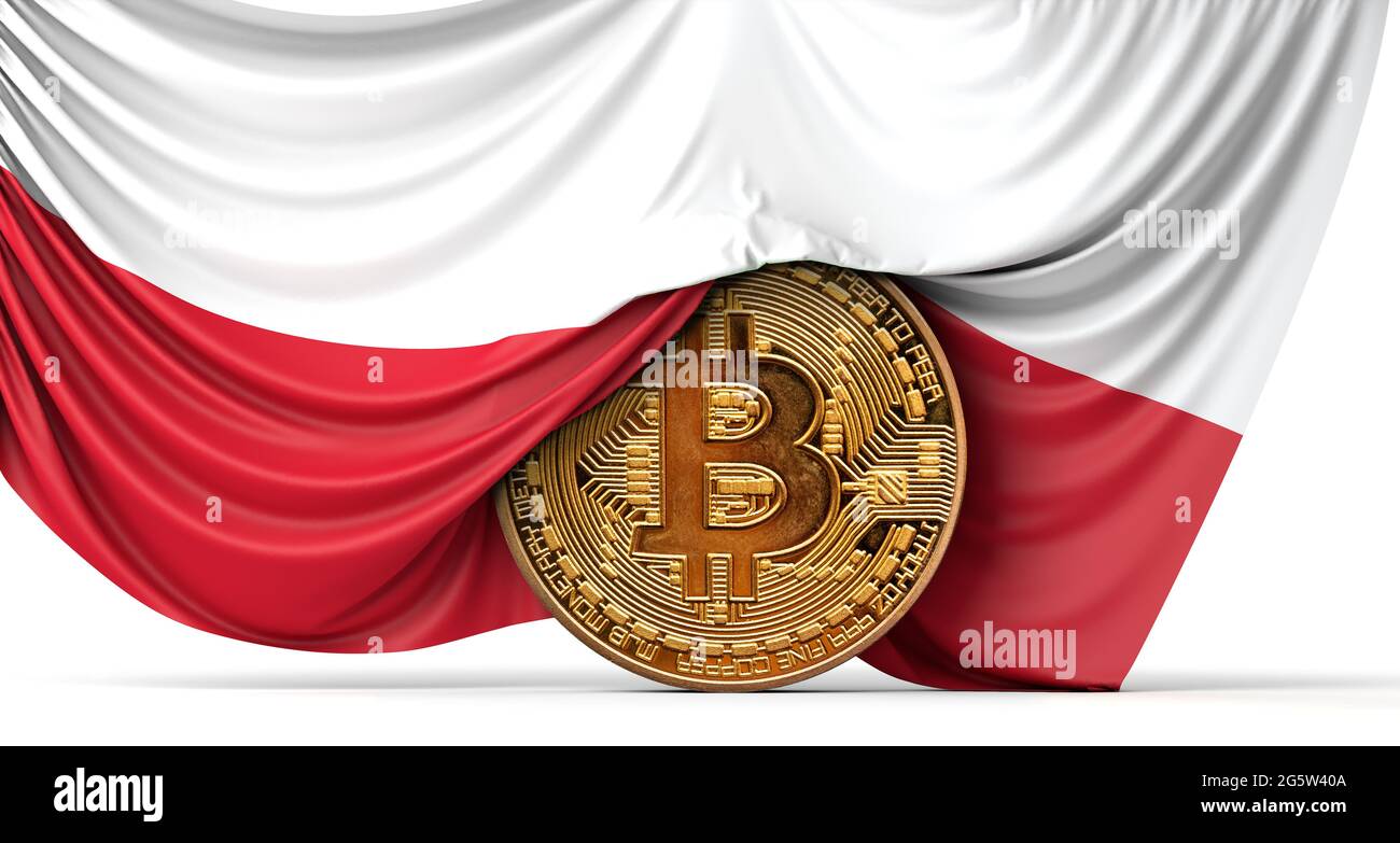 Poland flag draped over a bitcoin cryptocurrency coin. 3D Rendering Stock  Photo - Alamy