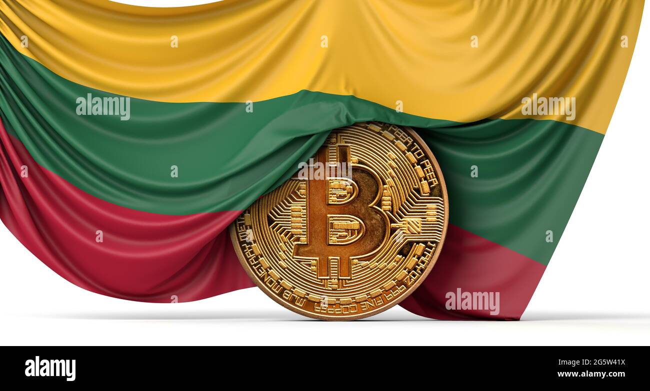 Lithuania flag draped over a bitcoin cryptocurrency coin. 3D Rendering  Stock Photo - Alamy