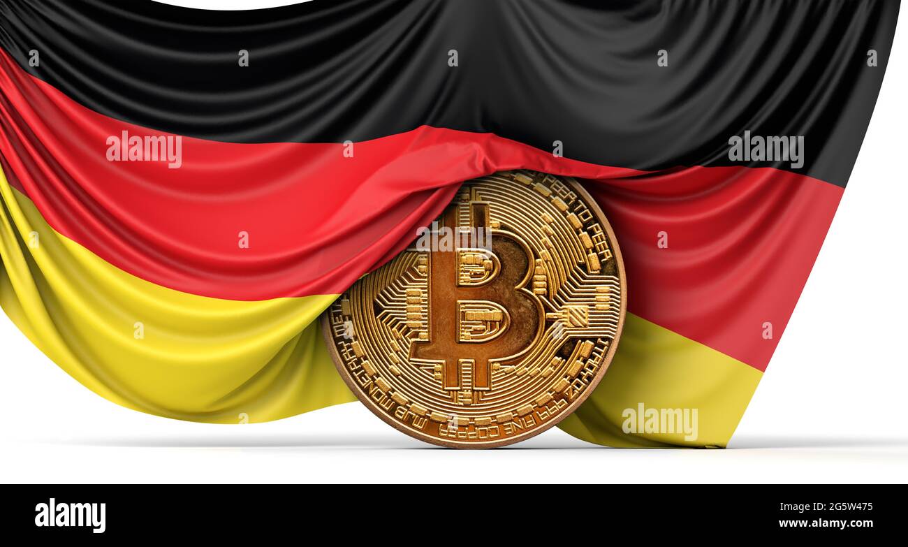Germany flag draped over a bitcoin cryptocurrency coin. 3D Rendering Stock  Photo - Alamy