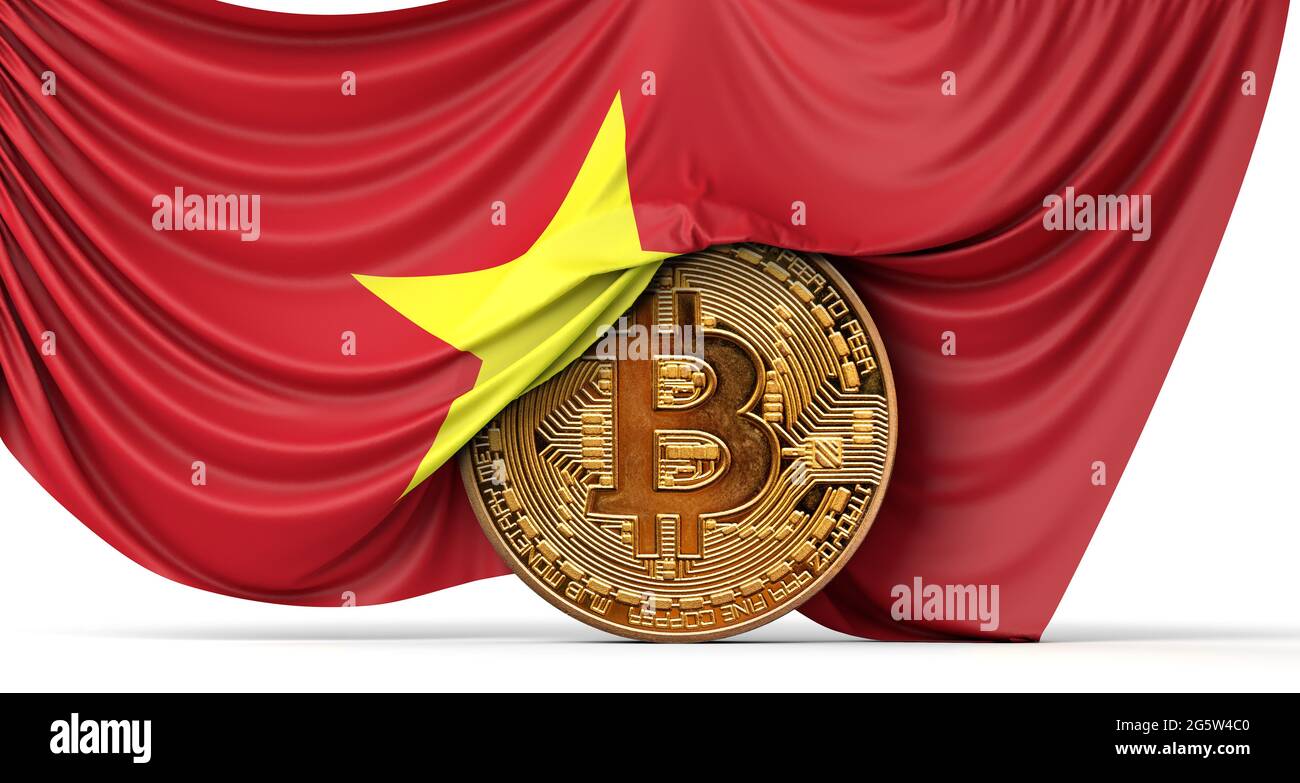 Vietnam flag draped over a bitcoin cryptocurrency coin. 3D Rendering Stock  Photo - Alamy