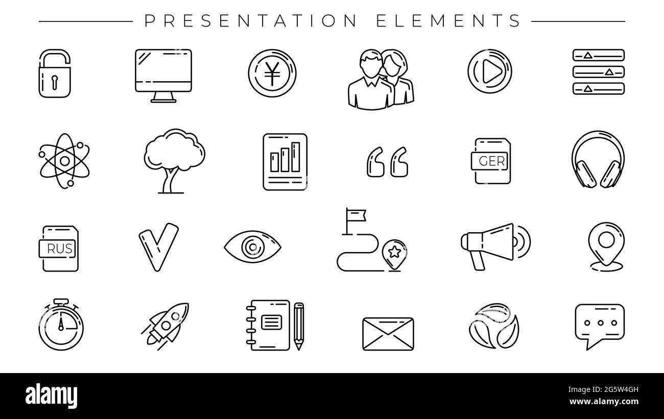 Presentation Elements concept line style vector icons set Stock Vector ...
