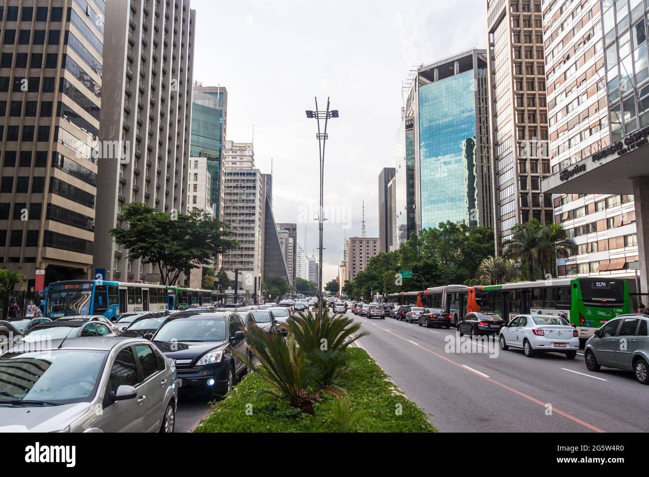 SAO PAULO, BRAZIL - FEBRUARY 2, 2015: View of skyscrapers along Avenida Paulista in Sao Paulo, Brazil Stock Photo