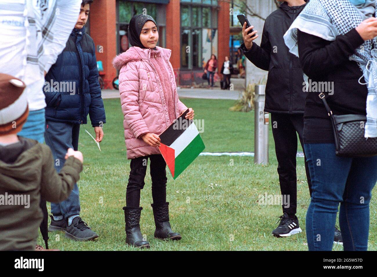 Manchester, UK - 22 May 2021: People at Piccadilly Gardens to protest the action on Gaza. Stock Photo