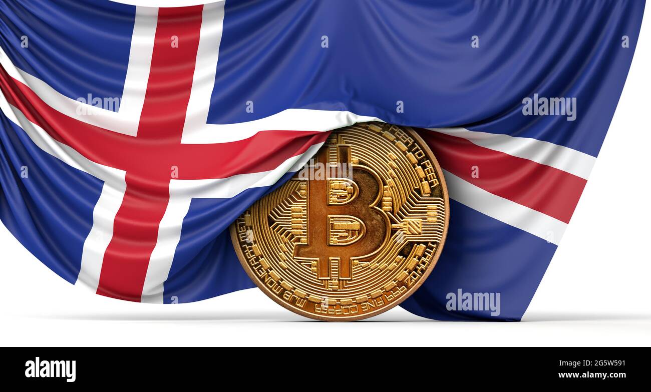 Iceland flag draped over a bitcoin cryptocurrency coin. 3D Rendering Stock  Photo - Alamy