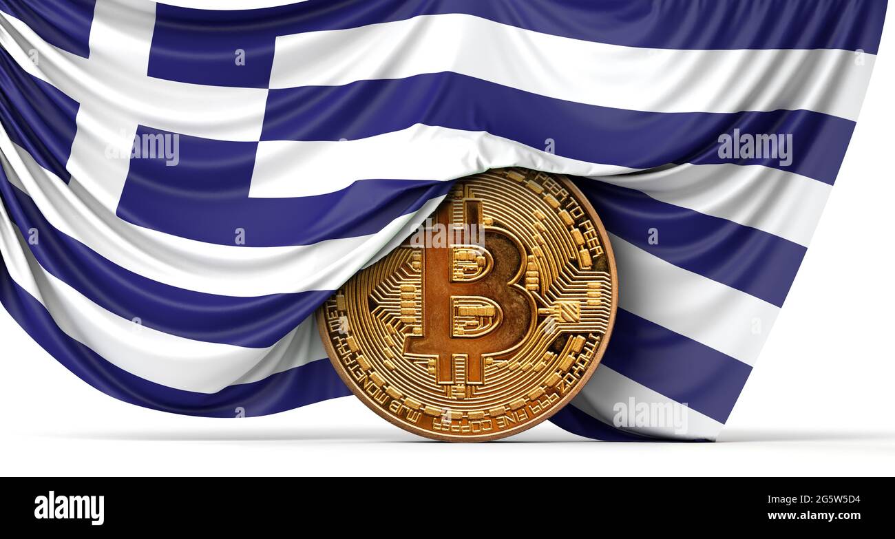 Greece flag on a bitcoin cryptocurrency coin. 3D Rendering Stock Photo -  Alamy