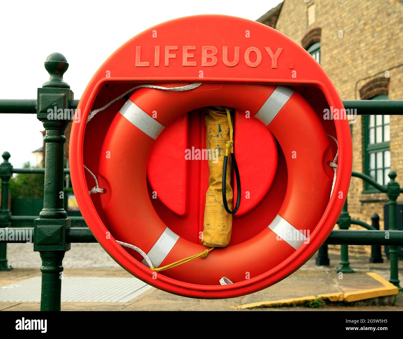 Lifebuoy, riverside, harbourside, life saving equipment, Kings Lynn, Norfolk, England Stock Photo