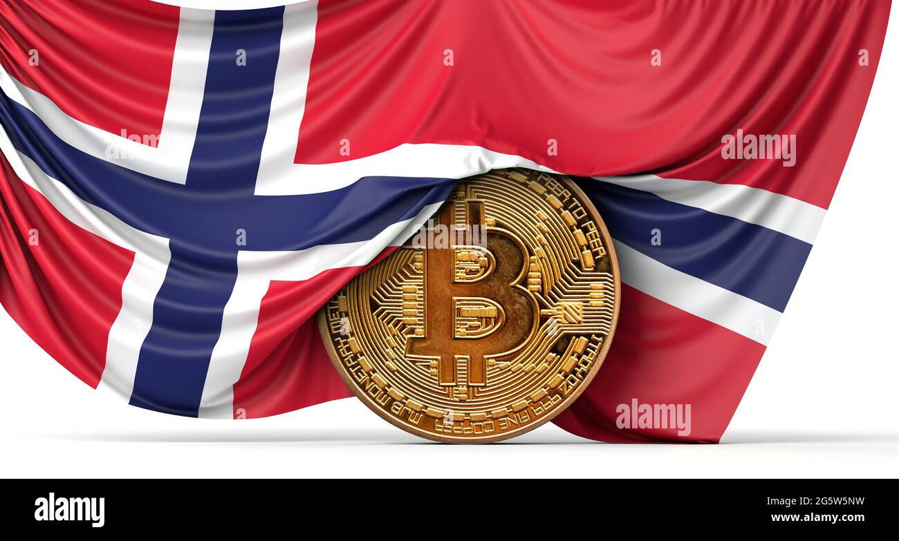 Norway flag draped over a bitcoin cryptocurrency coin. 3D Rendering Stock  Photo - Alamy