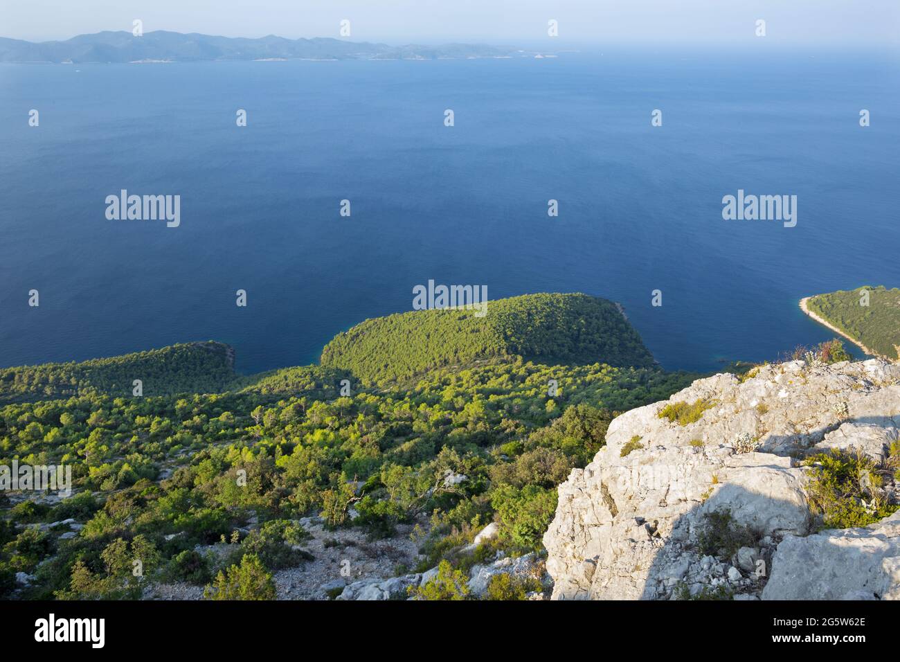 Croatia - The landscape and the coast of Peliesac peninsula near Zuliana from Sveti Ivan peak at the sunrise Stock Photo