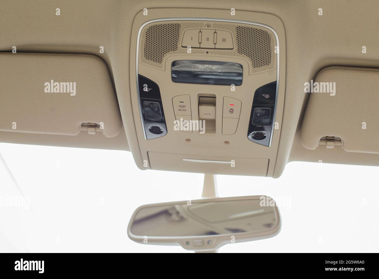 Car light panel on the top with buttons, air conditional and sun box