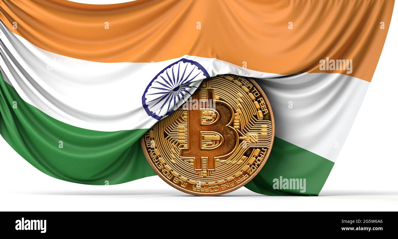 India flag draped over a bitcoin cryptocurrency coin. 3D Rendering Stock  Photo - Alamy