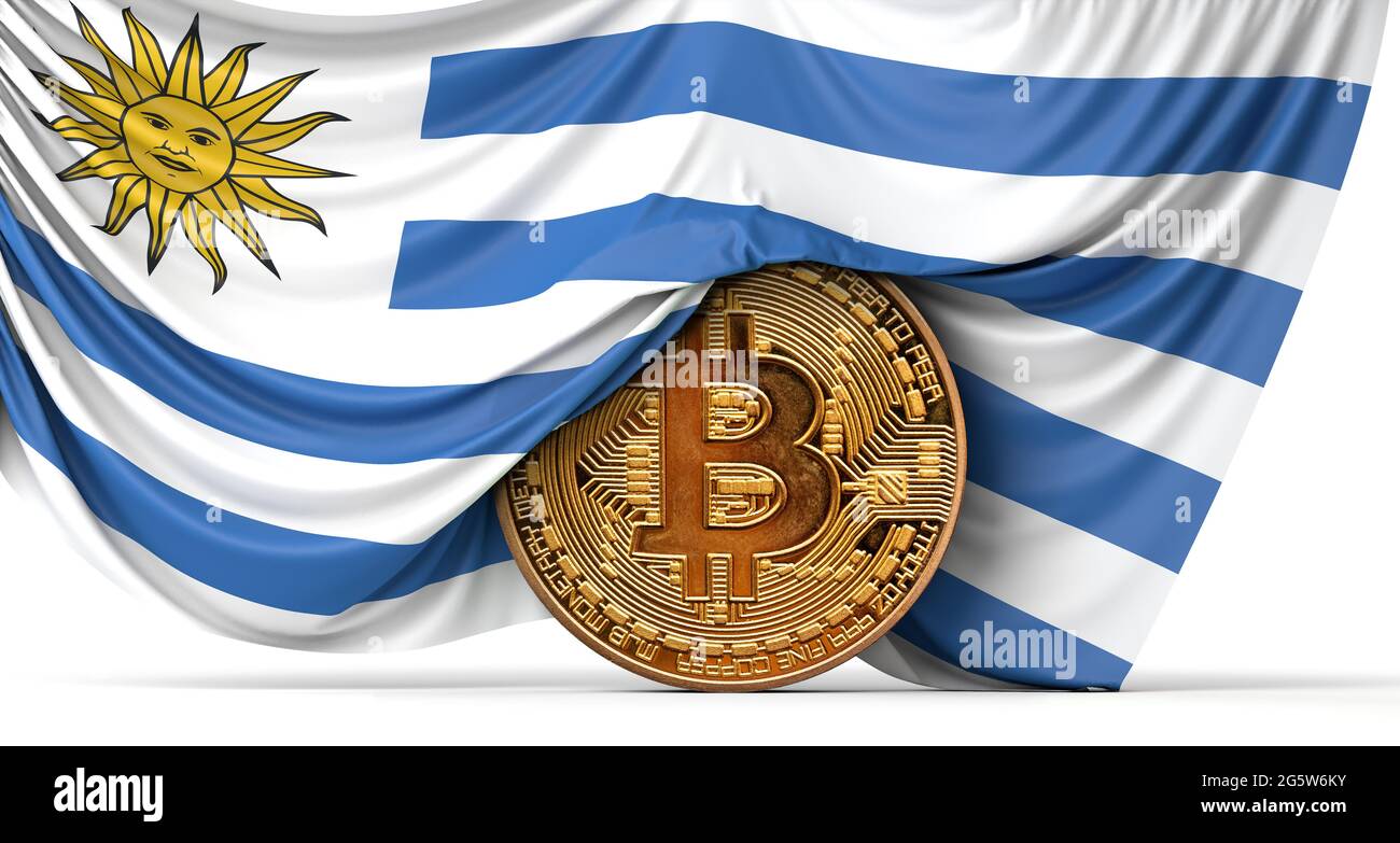 Uruguay flag draped over a bitcoin cryptocurrency coin. 3D Rendering Stock  Photo - Alamy