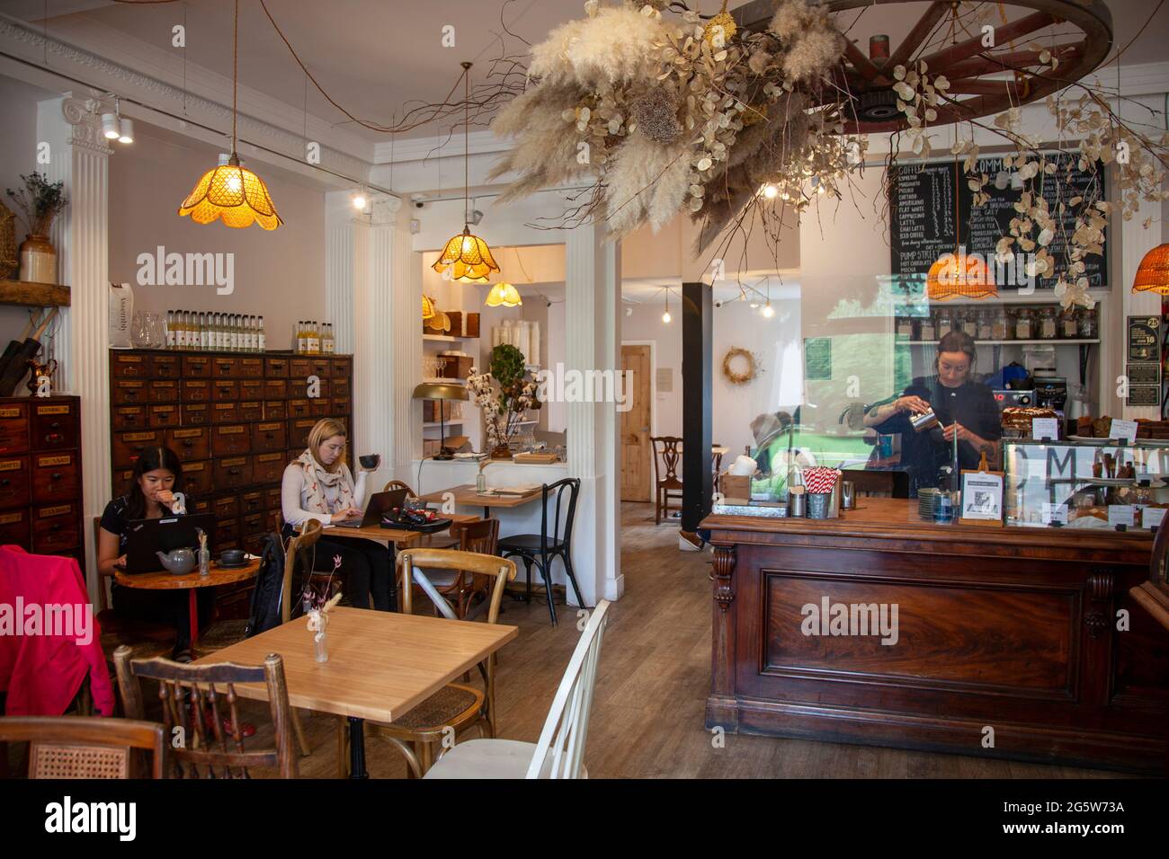 Inside Common Cafe on the Pavenment in Clapham Common, London UK Stock Photo