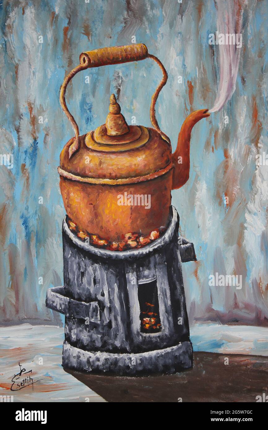 Moroccan Painting Of Copper Kettle Stock Photo