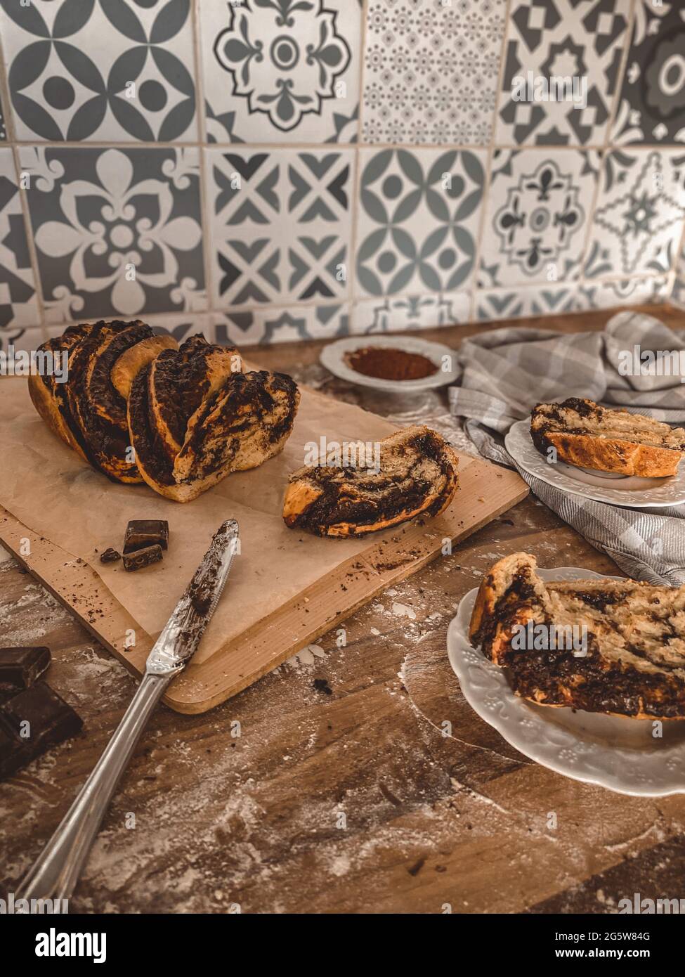Healthy chocolate babka sliced Stock Photo Alamy