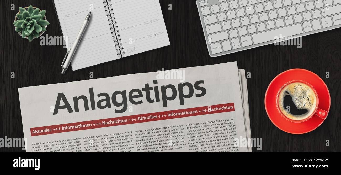 Newspaper on a desk -  Investment advice in german - Anlagetipps Stock Photo