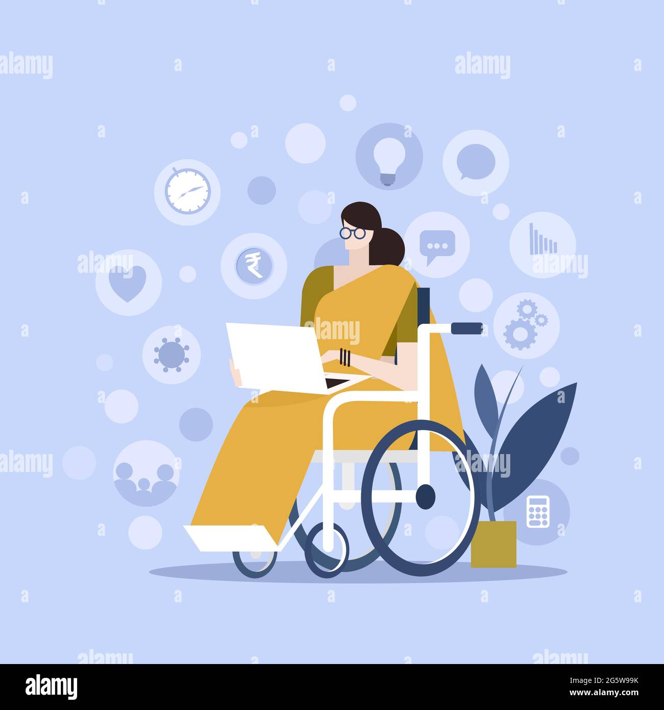 Illustration of a woman of physical disability sitting on a wheel chair ...