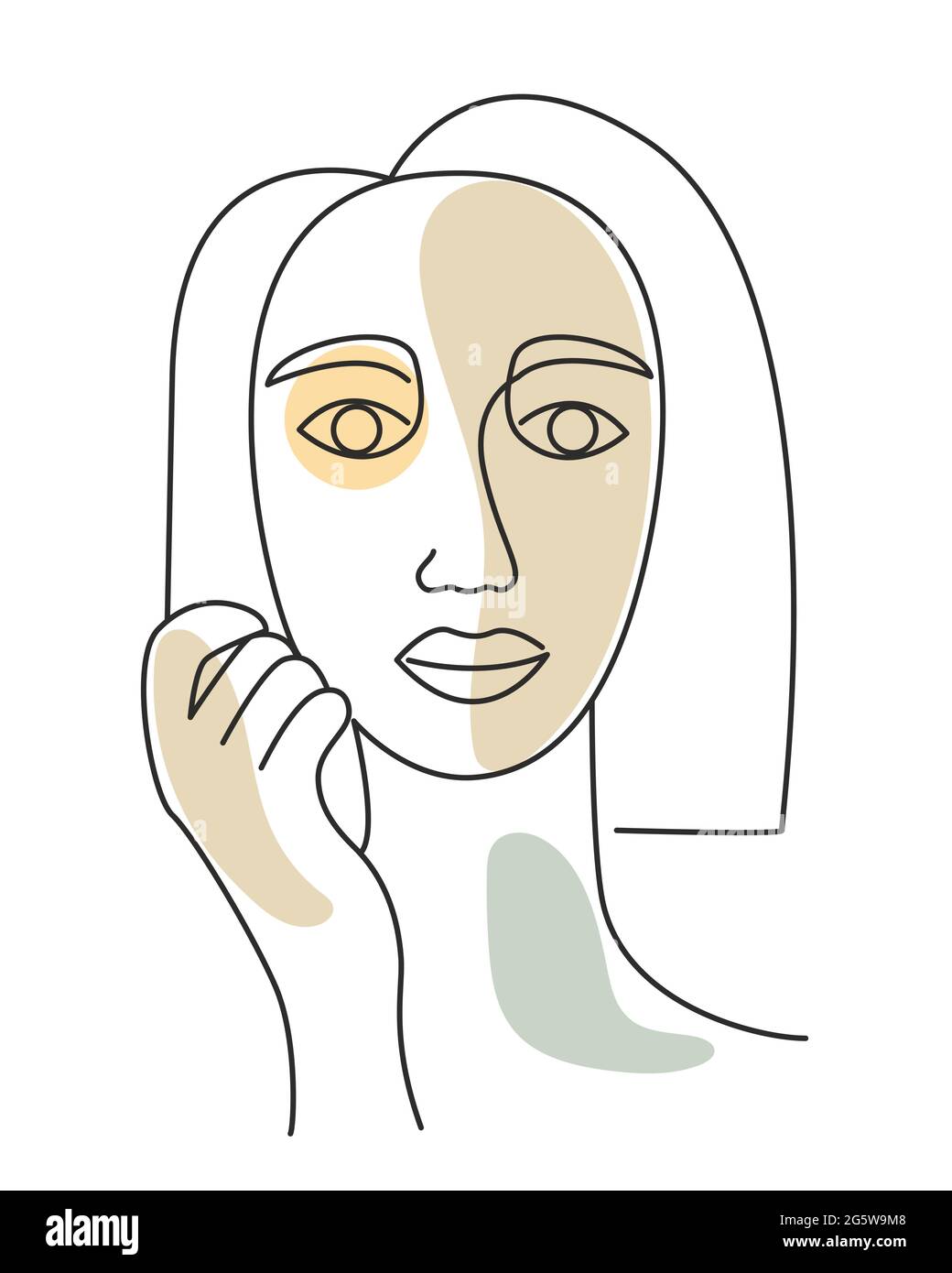 Sketch of a girl s face in a minimalistic style, vector illustration. Stock Vector