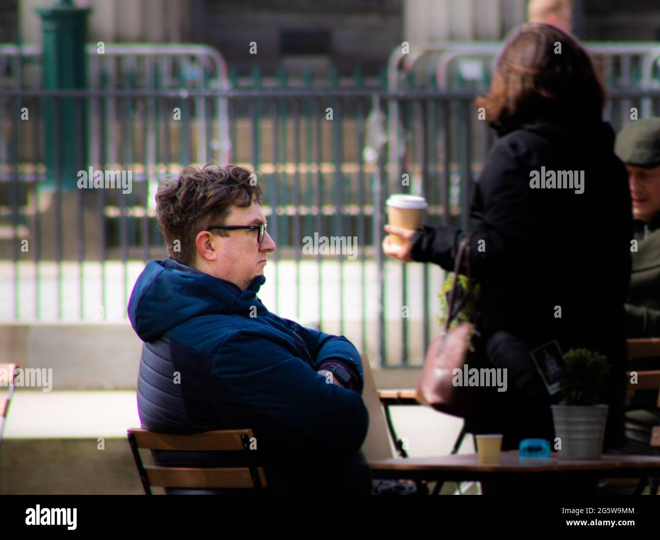 Grumpy man at Edinburgh Cafe Stock Photo