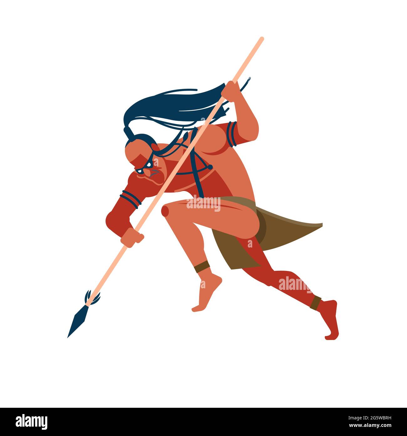 Warrior of indigenous African tribes, an Australian and American set of aborigines, a member of the tribe attacks the enemy with a spear in his hand Stock Vector