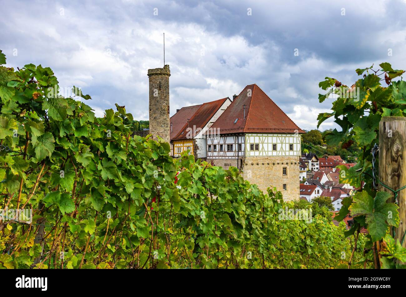 Oberes Schloss (Upper Castle), also Obere Burg, a medieval hilltop castle complex, in Talheim, Heilbronn Region, Baden-Württemberg, Germany. Stock Photo