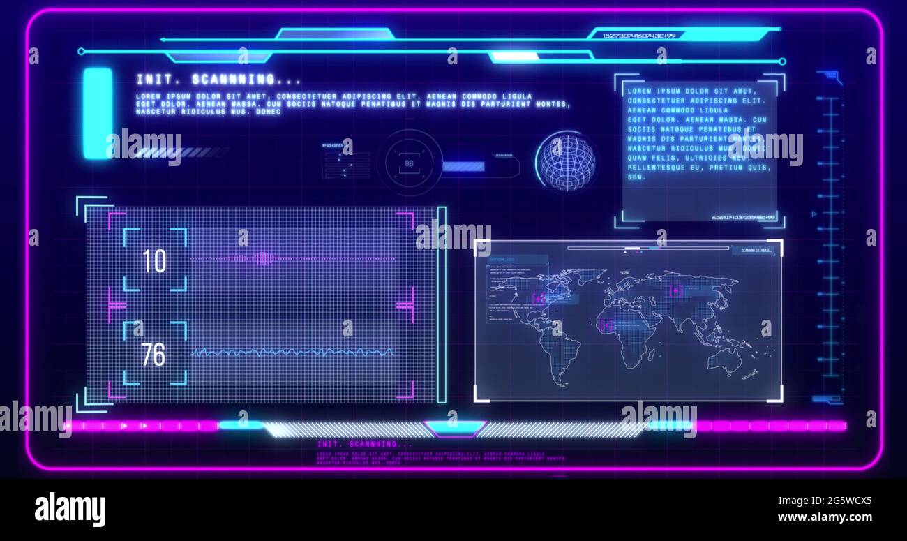 Digital image of digital interface with data processing against blue ...