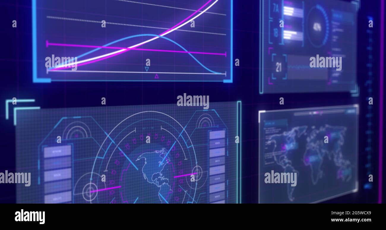 Digital image of digital interface with data processing against blue ...