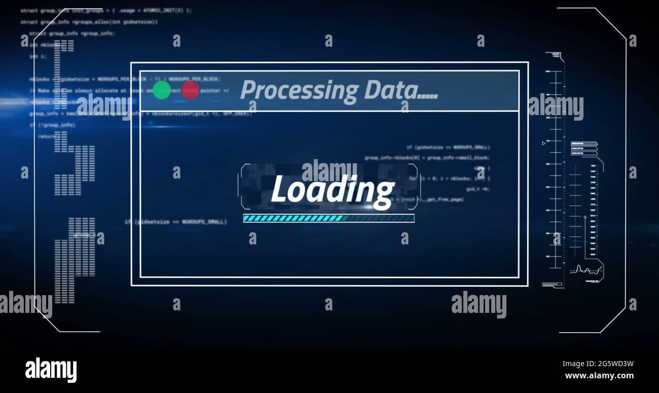 Digital image of digital interface with data processing against blue ...