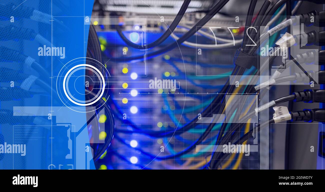 Round scanner and data processing over computer server against blue ...