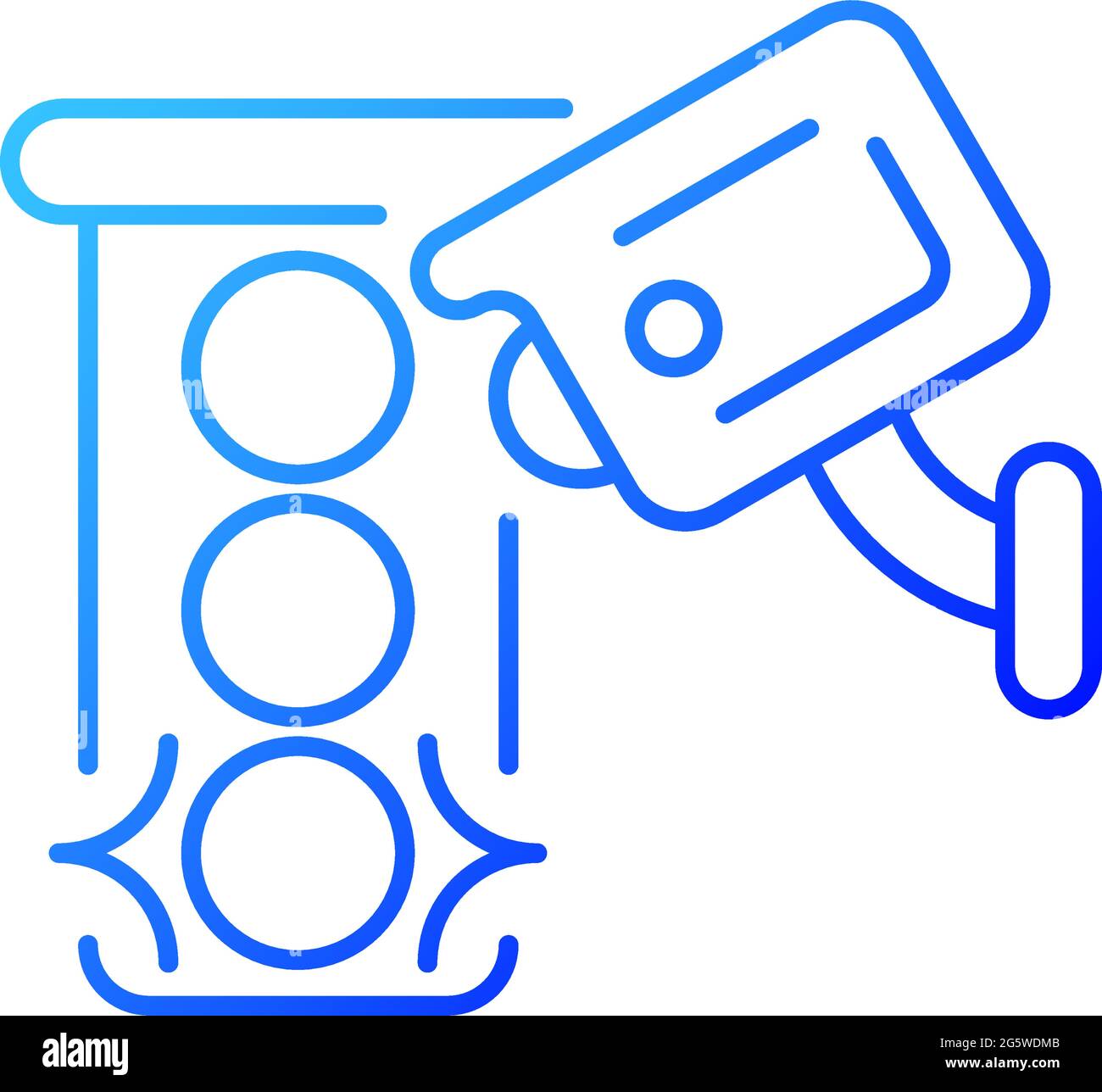 Traffic enforcement camera gradient linear vector icon. Monitoring roads, highways. Roadway camera. Drivers safety. Thin line color symbols. Modern st Stock Vector