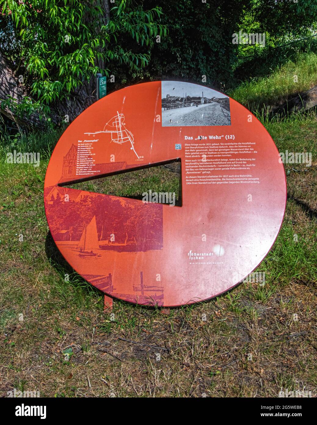 Information board in form of flat headed thumbtack, Lychen,Uckermark